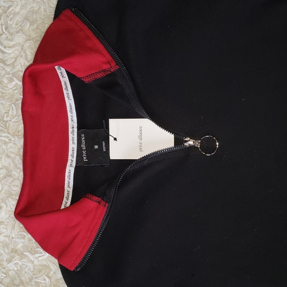 Prive Alliance Zip Long Sleeve Pullover Black Red Medium NWT - Picture 2 of 7